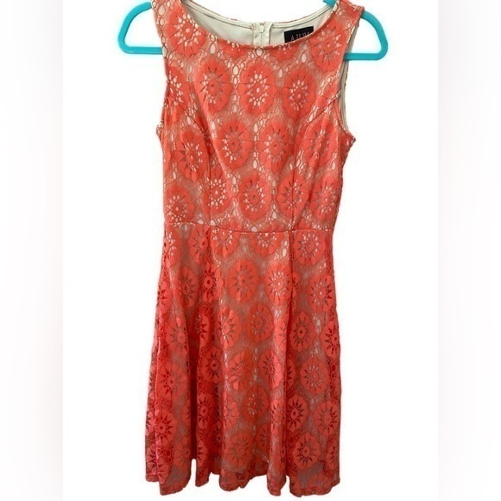 AUW women’s orange floral lace overlay princess sleeveless dress size small